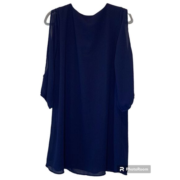 Lulus Shifting Dears Navy Blue Long Sleeve Mini Shift Dress Size Medium - Picture 4 of 7